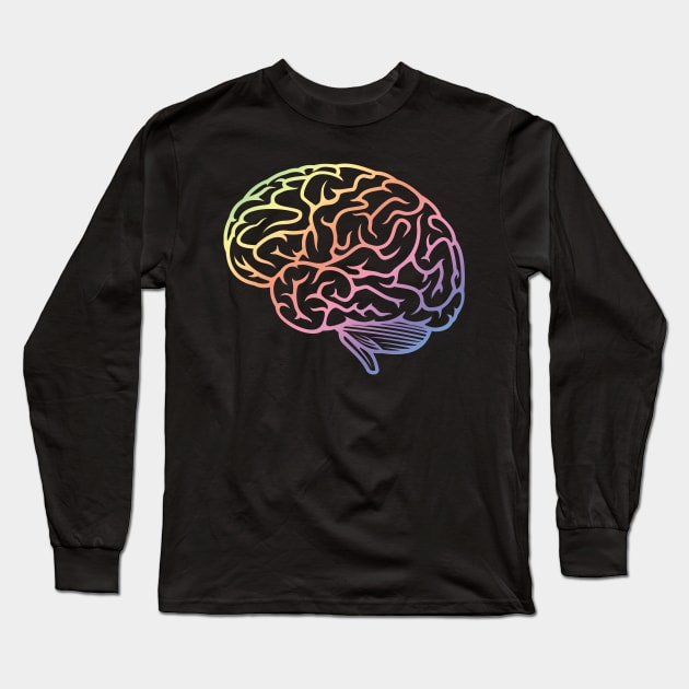 Beautiful Brain Rainbow Pastel Neuroscience Long Sleeve T-Shirt by labstud